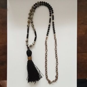 Dalmatian Jasper and Black Beaded Necklace